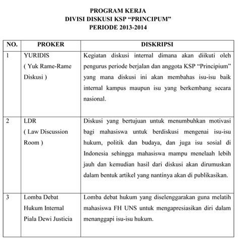 Program Kerja Divisi Diskusi ~ KSP Principium FH UNS