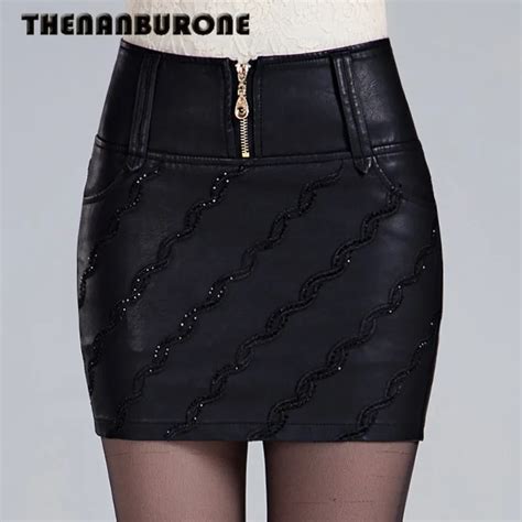 Thenanburone Sexy Pu Leather Mini Skirt 2017 Summer Women Short Leather Pencil Skirts Korean