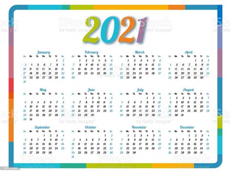 Ilustración De Calendario 2021 Marco Colorido Ilustración Vectorial