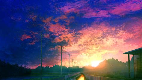 Bh55 Sunset Illust Movie Nature Art Art Blue Sky Wallpaper