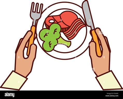 Hands Holding Fork Knife Dinner Vector Illustration Stock Vector Image