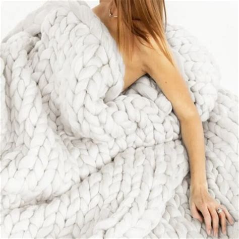 U Miss Fashion Hand Chunky Wool Knitted Blanket Thick Yarn Merino Wool