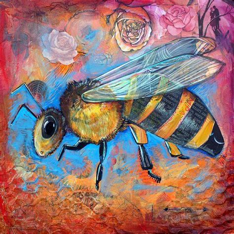 Honey Bee Art Painting Large 12x12 Signed Print Of Painting Vibrant