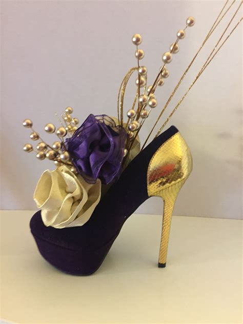 Shoe Bouquet Purple Gold High Heel Centerpiece Bridal Etsy Diy