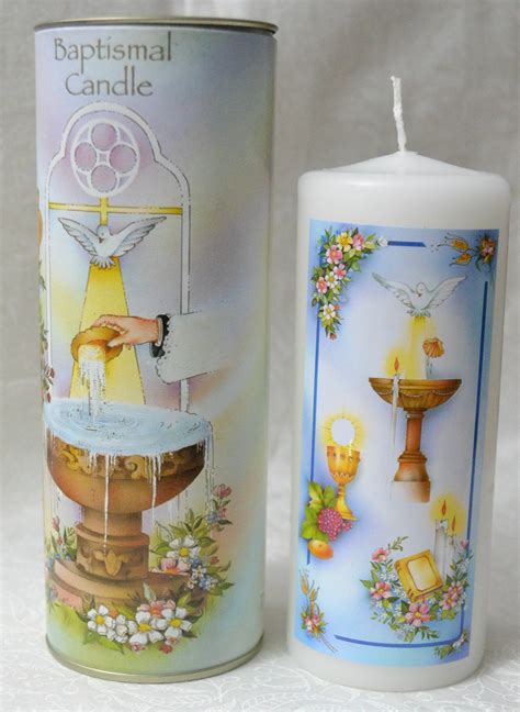 Baptism Pillar Candle In A Decorative Tin 65 X 175mm Candle 60mm Dia