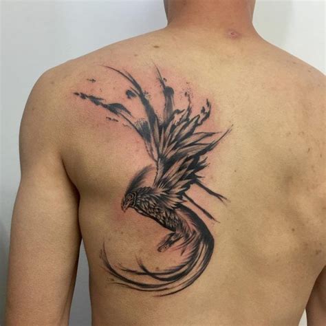 Black And Gray Phoenix Tattoo On Back By Rodrigo Mundins Circle Tattoos