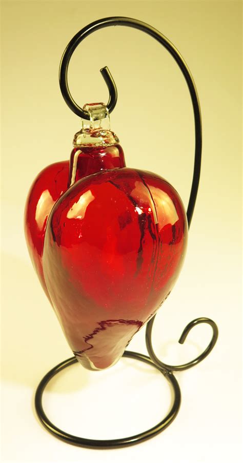 Red Blown Glass Heart Xl 8 Inches With Display Rack Hand Made In Mexico