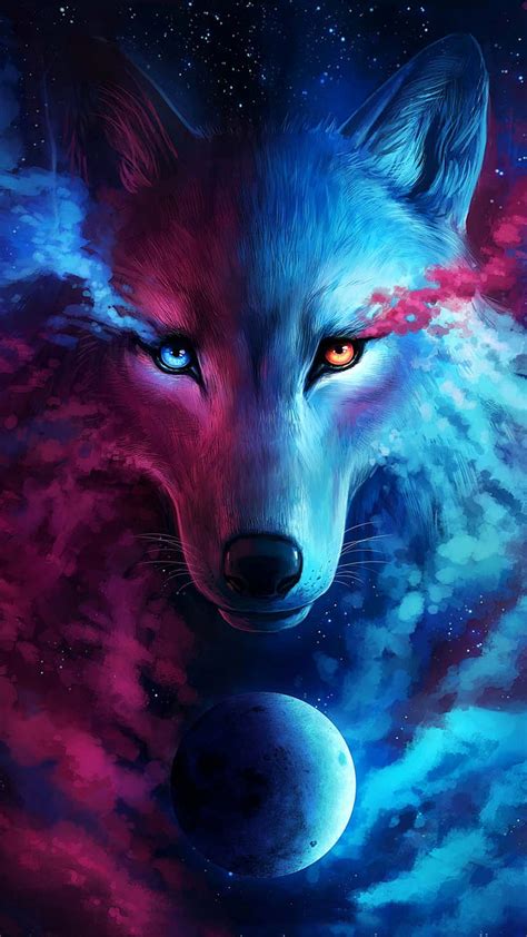 1920x1080px 1080p Free Download Neon Wolf Blue Colors Moon Pink