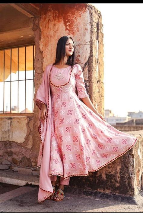 Indian Bollywood Designer Anarkali Cotton Fabric Kurti With Dupatta Set Women And Girls Special
