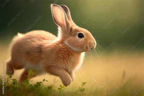 Cute Bunny Rabbit Running Through A Dreamy Field At Easter During The Spring Season Generative