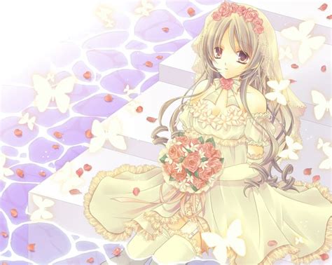 Anime Art Wedding Bridal Bride Wedding Dress Flowers