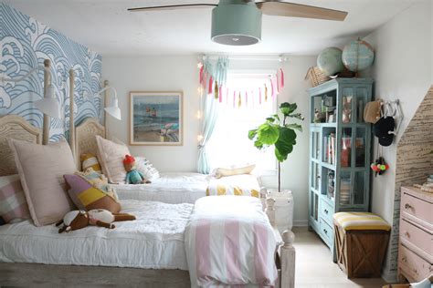 Eclectic, romantic, minimalistic and scandinavian bedroom looks. Girls Shared Bedroom NEW Blue Waves Wallpaper - Nesting ...