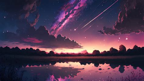 Sunset Anime Comet Stars 4k 7710i Wallpaper Pc Desktop