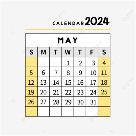 Gambar Kalender Mei 2024 Berwarna Kuning Sederhana Kalender Mungkin