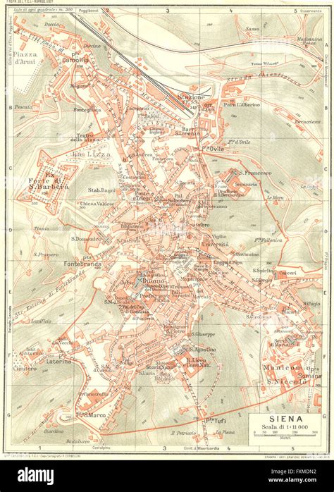 SIENA Mapa de ciudad Vintage plan Italia 1927 Fotografía de stock