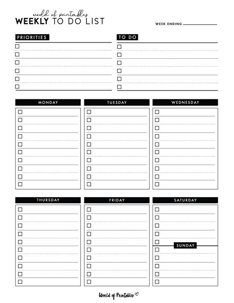 Weekly To Do List Templates World Of Printables