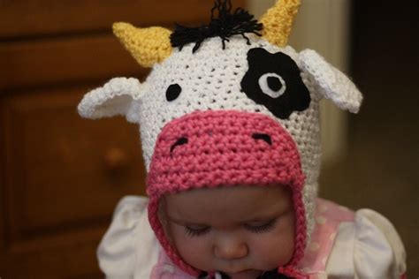 Custom Crochet Cow Hat Beanie With Earflaps And Braids