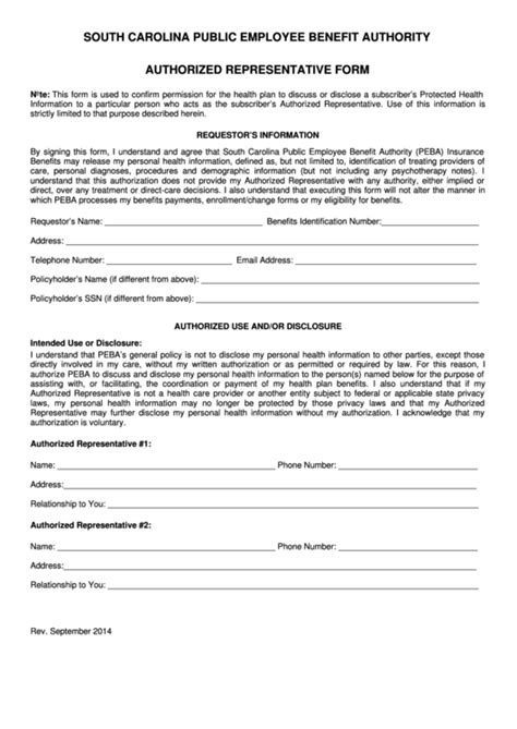 Authorized Representative Form Public Employee Benefit Authority