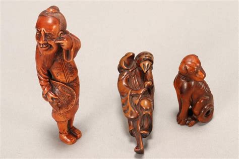 japanese netsuke collection three carved figures netsuke oriental