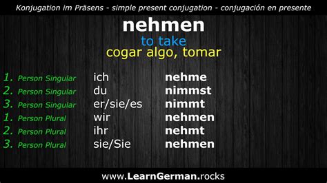 Learn German Verbs Nehmen ⇔ To Take ⇔ Tomar Aprender Alemán De ⇔ En ⇔