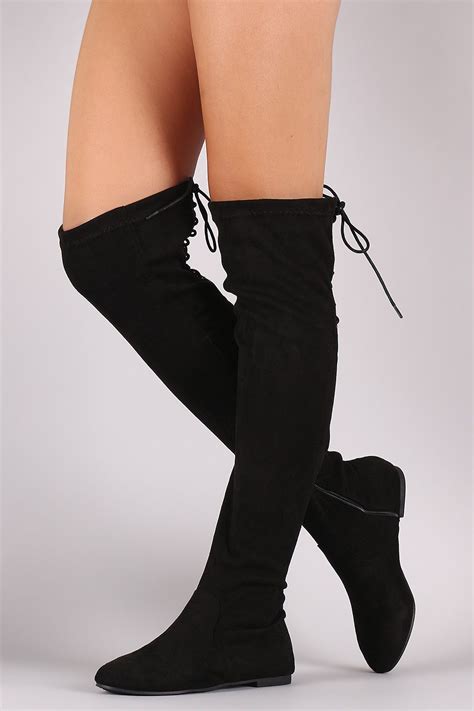 Back Lace Up Over The Knee Suede Flat Boots Suedeboots High Knee Boots Outfit Thigh High Boots