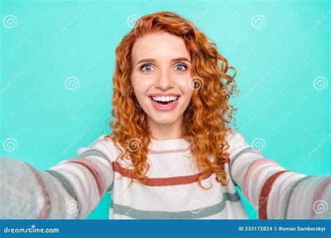 Self Portrait Of Attractive Cheerful Wavy Haired Girl Having Fun Good