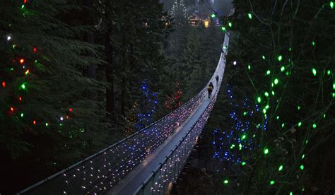 Capilano Suspension Bridge Decorated In Christmas Lights In North