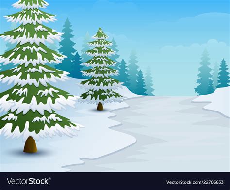 Cartoon Of Winter Landscape With Snowy Ground Vector Image