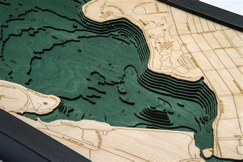 White Rock Lake Wood Carved Topographic Depth Map Chart