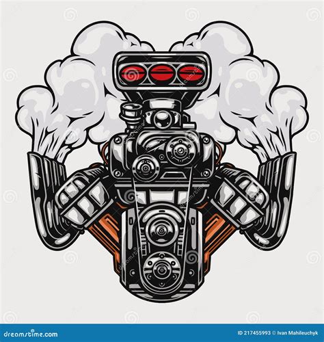 Hot Rod Race Car Dragster Engine Cartoon Illustration