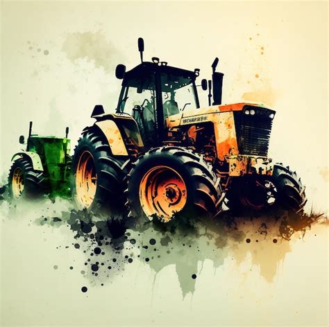 Premium Photo A Painting Of A Tractor With A Green Front And The Word