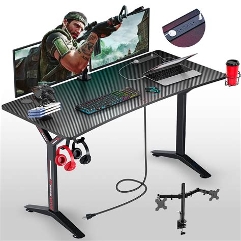 Seven Warrior Gaming Desk 55inch With Power Outlet And Dual Monitor Moun