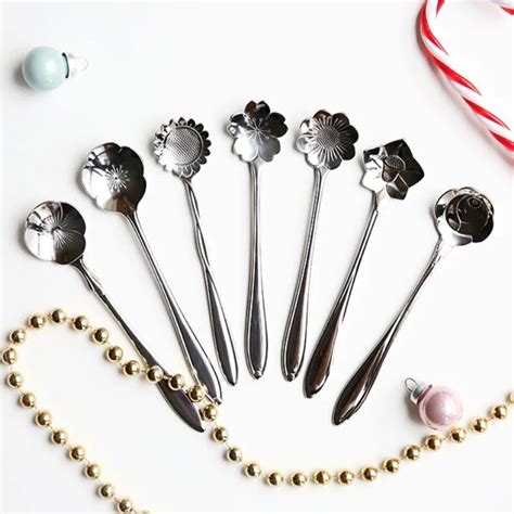 8pcs Stainless Steel Coffee Spoon Flower Spoon Sugar Spoons Ice Cream Small Set Kitchen Mixing