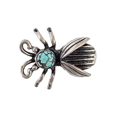 Sterling Silver And Turquoise Bug Brooch Vintage Insect Pin 78