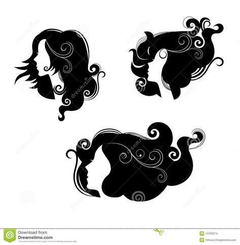 Three Female In Profile With Long Hair Stock Illustration