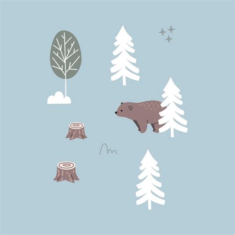Premium Vector Bear In Winter Forest