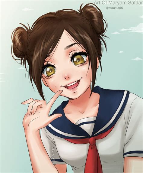 High School Girl With Twin Buns By Mari945 On Deviantart Anime Art