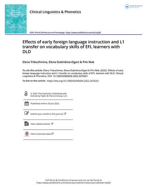 Pdf Effects Of Early Foreign Language Instruction And L1 Transfer On