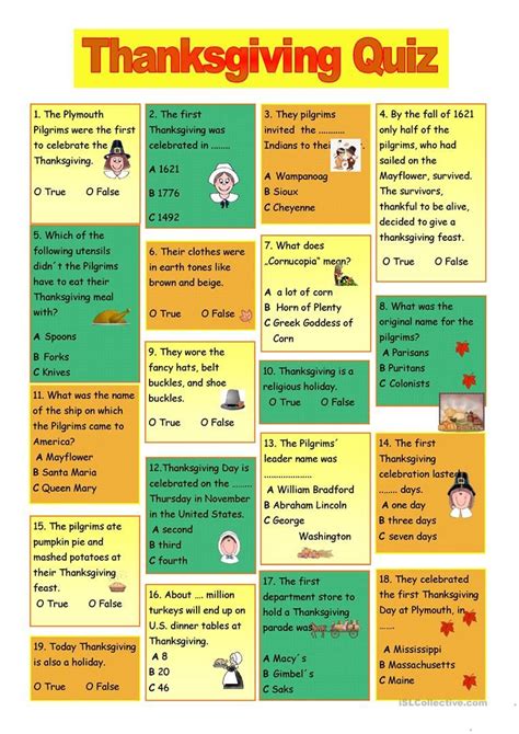 This free printable kids movie trivia is perfect for a family movie night. Thanksgiving Quiz worksheet - Free ESL printable ...