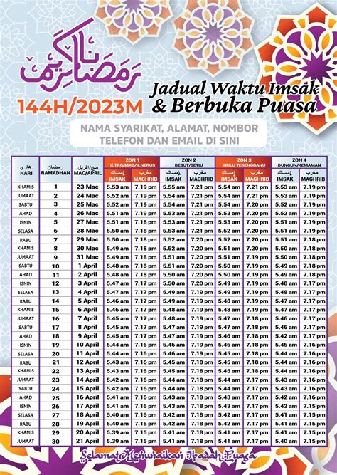Takwim Ramadhan Malaysia Jadual Waktu Solat Berbuka Puasa