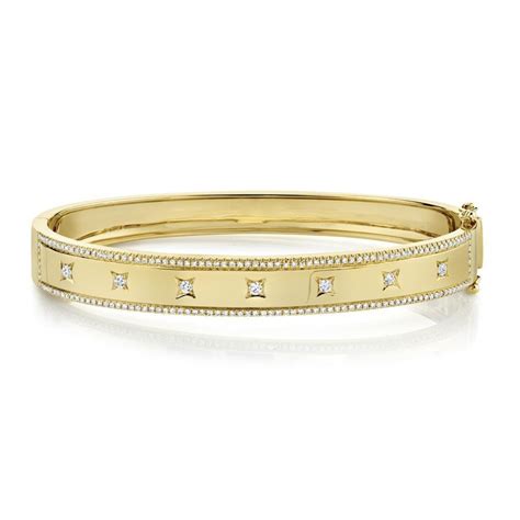 14k Yellow Gold Diamond Bangle Bracelet Round Cut Certified Etsy