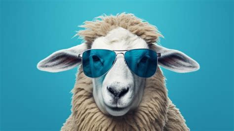 Premium Ai Image Funny Sheep With Sunglasses On Blue Background