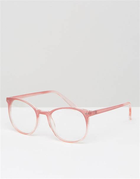 Asos Geeky Round Clear Lens Glasses In Pink In Pink Lyst