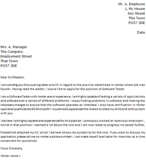 As you suggested i contact you regarding a job in one of your restaurants. Software Tester Cover Letter Example - lettercv.com