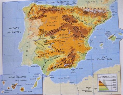 Mapa Geografico De España Representación De Cordillera Mesetas