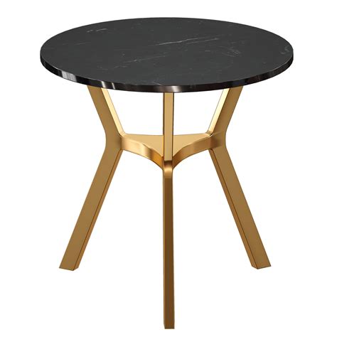 Elke Round Black Marble End Table With Brass Base 3d Model