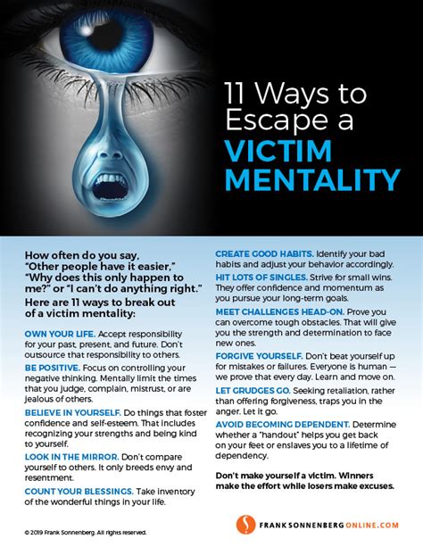 11 Ways To Escape A Victim Mentality — Frank Sonnenberg Online