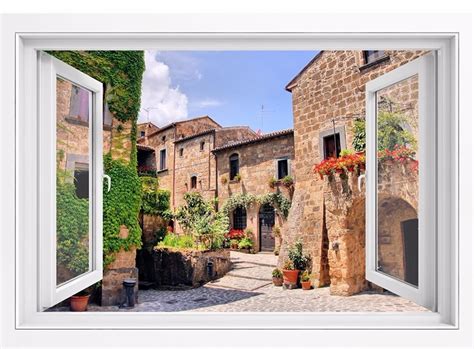 3d Effect Window View Quaint Italian Hill Town Fake Windows Wall