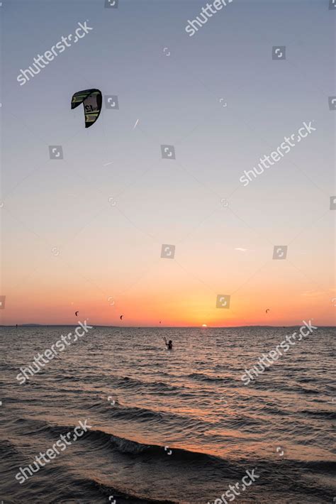 Sunset Kitesurfers Front Start Lake Constance Editorial Stock Photo