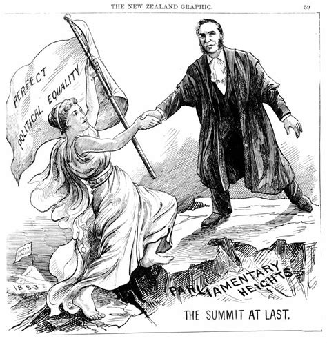 The Summit At Last Suffrage Cartoon Nzhistory New Zealand History